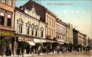 1916 Arad, Szabadság tér, Moskovitz Zs., Domán, Pichler Sándor üzlete és saját kiadása / street view, shops (EK)