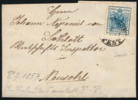 1857 9kr MP III. típ. levélen "BAHNHOF / PEST" - "NEUSOHL"