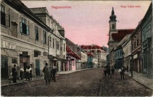 1914 Nagyszombat, Tyrnau, Trnava; Nagy Lajos utca, üzletek. Guczmann Testvérek kiadása / street view, shops (EB)