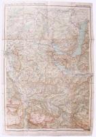 cca 1920-1930 Salzkammergut kirándulótérképe (keleti és nyugati rész), 2 db térkép, Freytag &amp; Berndt Touristen-Wanderkarte, 1 : 100.000, kissé sérült, foltos, 62x52 cm és 64x46 cm