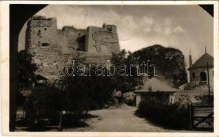 1938 Léva, Levice; Léva ősi vára a csehek kivonulása után "Magyarok! Látogassátok meg felszabadult testvéreiteket!" bevonulás / castle after the withdrawal of the Czechs, entry of the Hungarian troops + "1938 Léva visszatért" So. Stpl. (ragasztónyom / glue marks)