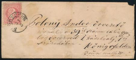 1870 5kr piros, levélen "DEBRECZEN" - "BRÜNN" - "KÖNIGSFELD"