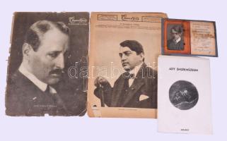 Ady Endrével kapcsolatos nyomtatvány tétel, közte újság, bérletének másolata, múzeumi fotómásolatok.