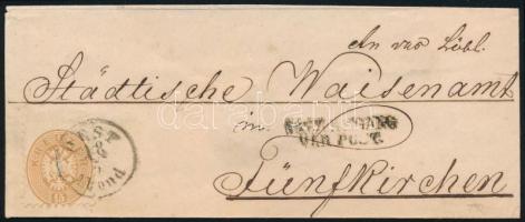 1864 15kr világosbarna levélen "PEST / Abend" - Fünfkirchen