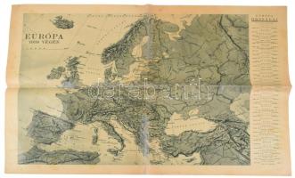 1938 Az ezeréves Magyarország térképe, a hátoldalon Európa 1938 végén, a Pesti Hírlap kiadása, kissé...