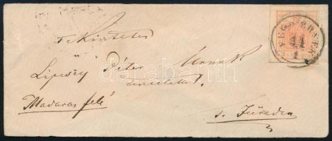 185.. 3kr MP IIIc, 1x típ. fakóvörös ívszéli példány levélen "FEGYVERNEK" - "TÖRÖK SZ.MIKLÓS"