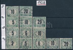 1908 Zöldportó V. vízjel, a kiadásból 13 bélyeg vízjelállások szerint feldolgozva (76.000)