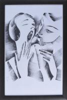 Molnár C. Pál (1894-1981): Regényfejezet a mindennapi életből. Nyomat, papír, jelzett a nyomaton. Ferenczy Galéria kiadása, 1999. Lapméret: 42x29,5 cm. Üvegezett fakeretben.