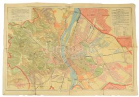 cca 1925 Térkép Budapest székesfőváros elemi iskoláinak III. osztálya számára, szerk.: Bardócz Pál, Erődi Kálmán, Kogutowicz Károly, kissé viseltes állapotban, 43x57 cm