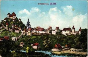 Segesvár, Schässburg, Sighisoara; Látkép 1630-ban. Fritz Teutsch / view in 1630 (Rb)