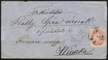1866 5kr vörös levélen "PEST" - "VÁG-ÚJHELY" - "TRENCSIN" - "ILLAVA"