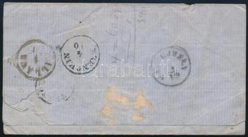 1866 5kr vörös levélen "PEST" - "VÁG-ÚJHELY" - "TRENCSIN" - "ILLA...