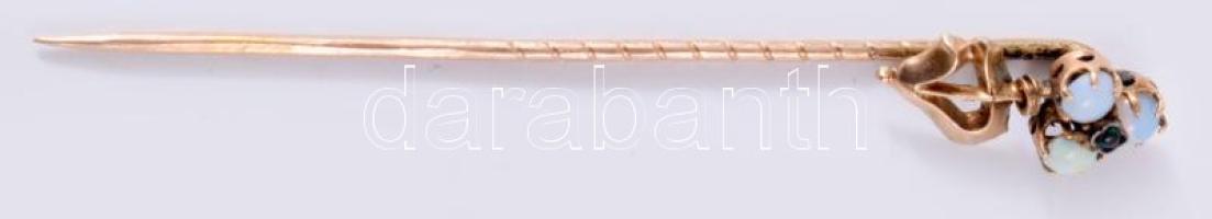 Arany (Au) hajtű, opál berakásokkal, jelzés nélkül, bruttó 1,4g