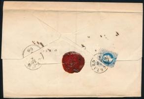 1868 15kr + 10kr ajánlott levélen, a hátoldali 10kr bontásnál elvágták "SZEGZÁRD" - "...