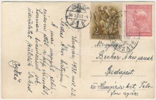 1938 Ungvár, Uzshorod, Uzhhorod, Uzhorod; bevonulás, cserkész magyar zászlóval, "Isten hozott&q...