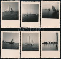 1936 Siófok, vitorlásverseny a Balatonon, 6 db fotó, a hátoldalon feliratozva, 8x6 cm
