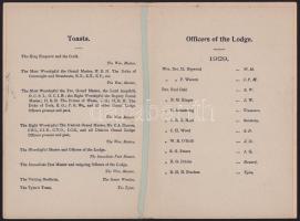 1929 Risalpur (Pakisztán) A Hardinge Páholy bankettjének menükártyája. Dombornyomott emblémás borító...