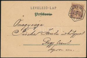 1900 Turul 4f litho képeslapon, "GYŐR ÁLLAM. P.U. / PÉNZROVATOLÁS" bélyegzéssel