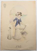 3 db női divatillusztráció, az egyik 4 oldalas, változó állapotban, részben foltos, 37x27,5 cm és 42...