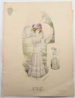 3 db női divatillusztráció, az egyik 4 oldalas, változó állapotban, részben foltos, 37x27,5 cm és 42...