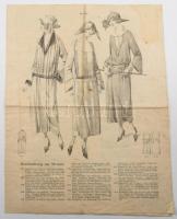 3 db női divatillusztráció, az egyik 4 oldalas, változó állapotban, részben foltos, 37x27,5 cm és 42...