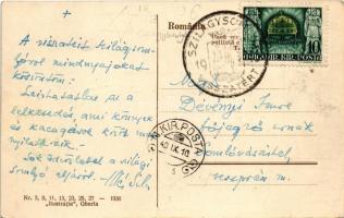 1940 Szilágysomlyó, Simleu Silvaniei; mozaiklap 7 képpel, közte vasútállomás, bank, izraelita templo...