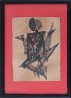 Jelzés nélkül: Konstruktív alak. Tus, akvarell, papír. Sérült. Kartonra kasírozva. Üvegezett fakeret...