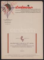 ca 1925 2 db pozsonyi art deco grafikai reklám nyomtatvány, terv. Atelier Kováts, Kugelmann Gyula terve.