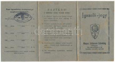 1944. "Magyar Tűzharcos Szövetség" igazoló-jegye, kitöltve, bélyegzésekkel T:F