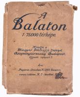 cca 1920 A Balaton 1:75:000 térképe, 3 részes: I.: Keszthely és Badacsony, II.: Fonyód és Szárszó, II.: Szárszó és Balatonkenese. Bp., Magyar Földrajzi Intézet Rt., vászonra kasírozva, foltos vászonnal, sérült kiadói kartontokban, 51x36 cm, 52x37 cm, 60x43 cm