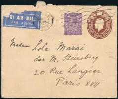 1930 Jules Marcell Marton (1884 - 1956)? kézzel írt levélborítékja tartom nélkül. Márai Lolának. Márai Sándor feleségének