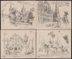 1933 Jamboree Gödöllő levélboríték + 4 Márton Lajos cserkész grafika 16x14 cm