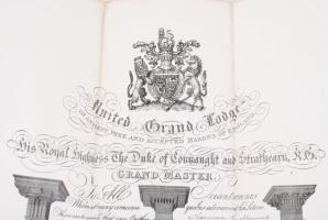 1936 Szabadkőművessé avatási bizonyítvány. a londoni Manor of Stockwell páholyba. Acélmetszet. 30x40...