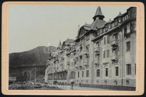 cca 1890 Magas-Tátra, Tátralomnici Palota szálloda keményhátú kabinetfotó 10,5x16,5 cm / High Tatras, vintage photo,