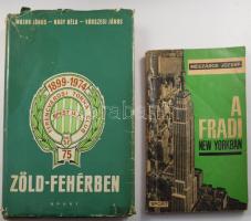 2 db FTC-vel kapcsolatos könyv: Mészáros József: A Fradi New Yorkban. Bp., 1965, Sport. Kiadói papírkötés, helyenként kissé foltos. + Major János - Nagy Béla - Várszegi János: Zöld-fehérben. Az FTC 75 éve. Bp., 1974, Sport. Kiadói egészvászon-kötés, sérült kiadói papír védőborítóban, ajándékozási bejegyzéssel.
