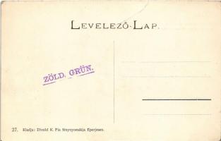 Kassa, Kosice; Nemzeti Színház és Szabadság tér az apácák templomának tornyával, Meisels Leo üzlete....