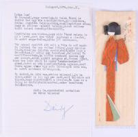 1974-1977 Kiss Daisy (1955-2012) ügyvéd, jogász gépelt, de fel nem adott levele barátnője részére, autográf aláírásával, borítékkal. Valamint ajándék origami gésa, amit neki küldtek japánból.