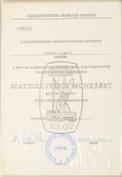 1975-1985 Grétsy László (1932-2024) nyelvész részére adományozott 3 darab kitüntetés, dicséret, kine...