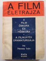 Hevesy Iván: A film életrajza. A film őskora és hőskora. A filmjáték dramaturgiája. Bp.,(1943.),HAFA (Hatschek és Farkas), 320 p. Fekete-fehér fotókkal. Kiadói papírkötés, restaurált borítóval, modern kartontokban, jó állapotban.