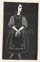 Dienes István (1905-1977): Lány imakönyvvel, 1930-as évek. Fametszet, papír, jelzés nélkül, lapszéli vágással, 12x7,5 cm