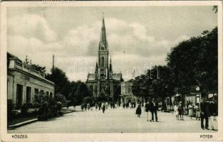 1932 Kőszeg, Fő tér, templom, étterem. Róth Jenő kiadása (EK)