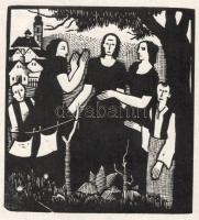Gadányi Tosa Ferenc(1912-?): Társaság, 1930-as évek. Fametszet, papír, jelzés nélkül. Lap széle vágott. 10x9,5 cm