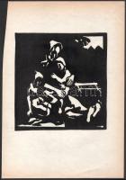 Metykó Gyula (1907-1992): Árvák, 1930-as évek. Linómetszet, papír, jelzés nélkül, 17×16 cm