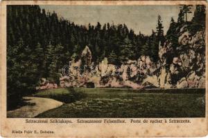 Sztracenai-völgy, Ztracená, Stracenovska dolina, Stratena; Sztraczenai sziklakapu. Fejér E. kiadása / Stratzenaer Felsentor / rock gate (fl)