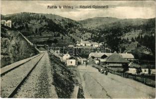 Csíkgyimes, Csík-Gyimes, Gyimes, Ghimes; Rákóczi várrom, magyar-román határ, vasútvonal. Foto Adler Alfred Nr. 4. 1929. / castle ruins, Hungarian-Romanian border, railway line (fl)
