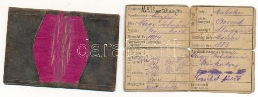 Katonai azonossági (dögcédula) adatlap, monori származású katona részére kiállítva, eredeti tokkal