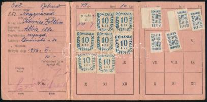 1949 Romániai Magyar Népi Szövetség tagsági könyv 13 db bélyeggel / Uniunea Populară Maghiară din Ro...