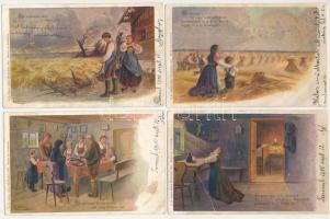 4 db RÉGI 'Mi Atyánk' művészlap (1900) / 4 pre-1945 religious art postcards