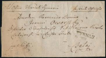 1853 Ex offo levél bérmentesítés nélkül, "TYRNAU" - Csataj