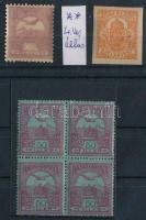 1904-1913 Turul 50f teljes tükörnyomattal + Hírlapbélyeg + 50f 4-es tömb
